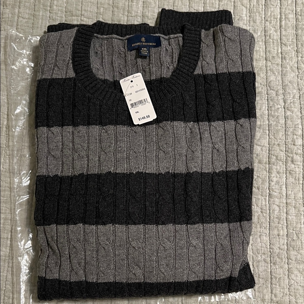 🔥🔥Brooks Brothers – Wool Blend Stripe Sweater TONAL GREY STRIPE / 2XL